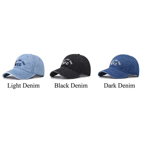Casquette De Baseball En Denim Lavé Broderie NYC Ajustable Style Vintage Rétro Unisexe Chapeau Soleil