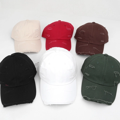Cappellino Da Baseball Lavato Vintage Distrutto Foro Strappato Bordo Grezzo Colore Solido Cotone Cappello Da Sole Unisex