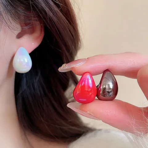 Pendientes De Gota Iridiscentes De Acrílico Con Poste De Plata Accesorios De Moda Minimalistas Simples Para Mujeres