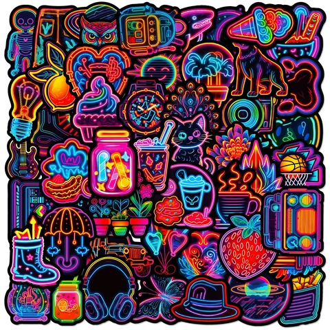 Adesivi In Vinile Impermeabili Stile Neon Decorazione Laptop Bottiglia D'acqua Graffiti Decalcomanie Cyberpunk Estetica