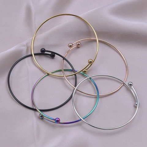 Brazalete De Acero Inoxidable 304 Abierto Ajustable Minimalista Doble Bola Joyería De Moda Mujeres Hombres