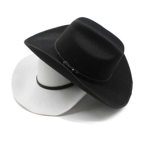 Westerse Cowboyhoed Met Brede Rand Wollen Vilt Fedora Met Leren Riemgesp Etnische Retro Outdoor Hoofddeksels Heren Dames