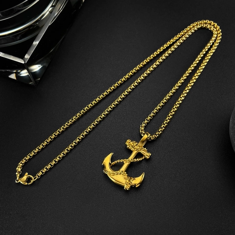 Vintage Stainless Steel Anchor Pendant Necklace For Men Retro Punk Nautical Jewelry Gold Silver Black Nautical Anchor Necklace