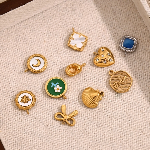 Stainless Steel 18K Gold Plated Pendants Enamel Shell Butterfly Heart Bee Star Charms For DIY Jewelry Making