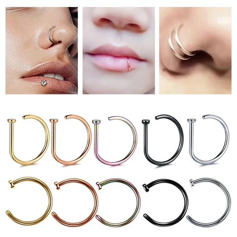 Nose Ring Lip Piercing Jewelry D-Shape C-Shape Metal Electroplated Punk Hip Hop Unisex Body Jewelry Accessory