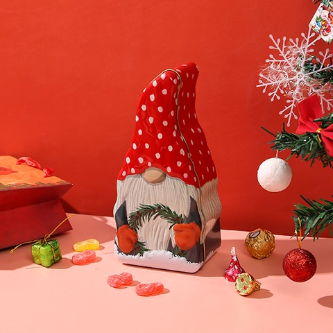 Christmas Gnome Tinplate Candy Box Metal Storage Container For Holiday Cookie Gift Packaging Desktop Ornament Decoration