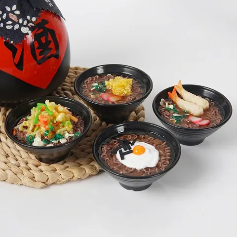Simulation Ramen Soba Noodles Bowl Keychain PVC Resin Realistic Food Model Tiny Kitchen Decor Desktop Ornament Bag Pendant