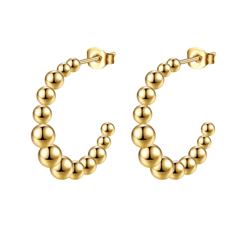 Stainless Steel C-Förmige Creolen Mit Abgestuften Metallperlen Geometrischer Minimalistischer Modeschmuck Für Damen