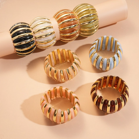 Chunky Ribbed Bangle Bracelet Acrylic Alloy Striped Elastic Fashion Retro Jewelry For Women