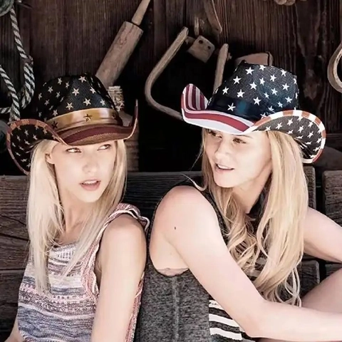 Western Cowboy Hat American Flag Star Stripe Pattern Wide Brim Straw Hat Patriotic Party Hat For Independence Day Outdoor