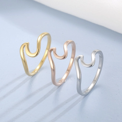 Minimalist Wave Shape Stainless Steel Ring Geometric High Polish Stacking Band Jewelry For Women Men Simple Elegant Non-Tarnish