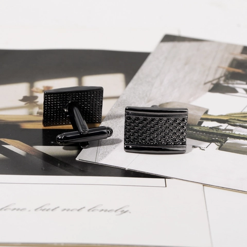 Men Business Alloy Cufflinks Engraved Mesh Stripe Square Pattern Electroplated Metal Cuff Links For Formal Shirt Wedding Party Jewelry