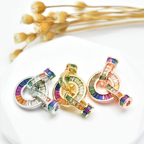 Copper Jewelry Connector Clasp Colorful Baguette Cut Zirconia Rainbow Necklace Bracelet Link Findings DIY Accessory