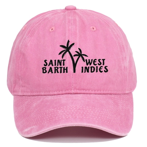 Washed Cotton Baseball Cap Retro Distressed Dad Hat Mit Palm Tree Stickerei Saint Barth West Indies Verstellbar Sonnenschutz