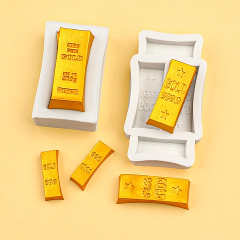 Gold Bar Shape Silicone Mold For Chocolate Fondant Cake Decoration DIY Realistic Bullion Resin Soap Craft Ingot Mould