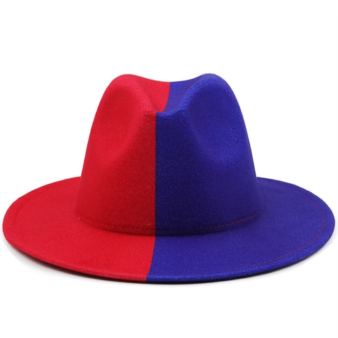 Bicolor Fedora Hoed Voor Dames Heren Dubbele Toon Polyester Vilt Platte Brede Rand Jazz Party Pet Vintage Mode