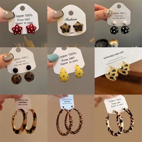 Vintage Hoop Stud Oorbellen Luipaardprint Geometrisch Koper Met 925 Sterling Zilveren Oorsteker Retro Mode Voor Dames