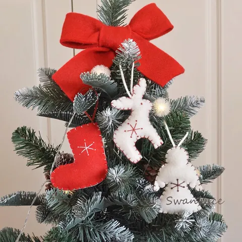 Addobbi Natalizi Appesi Feltro Cuciti A Mano Ricamo Fiocco Di Neve Decorazione Albero Stile Nordico Festivo