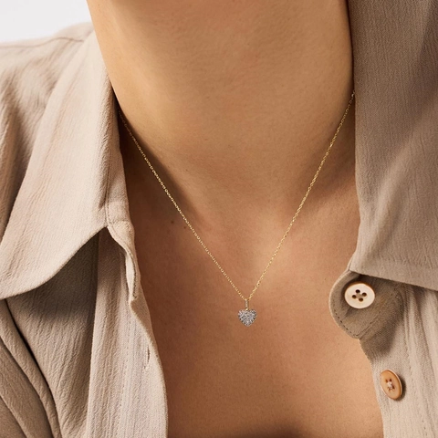 Collana Con Pendente A Cuore Rame Placcato Oro 18K Brillante Zirconia Pavé Gioielli Eleganti Alla Moda Regalo Per Donne