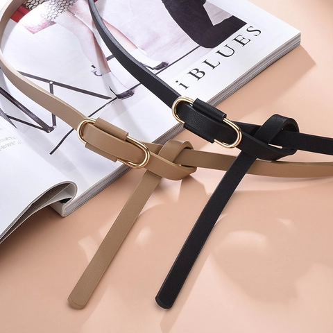 Cintura Sottile Da Donna Pelle PU Fibbia Dorata In Lega Versatile Semplice Accessorio Decorativo Di Moda Per Abito Completo