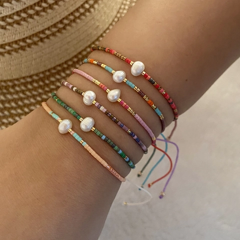 Handmade Woven Bracelet With Seed Beads And Artificial Pearl Adjustable Bohemian Ethnic Jewelry For Women