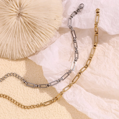 Bracciale Minimalista in Acciaio Inossidabile Con Fibbia a Croce Graffetta Placcato Oro 14K Catena Geometrica Gioielli Donna