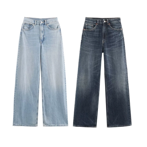 Women High Waisted Wide Leg Jeans Washed Denim Straight Trousers Retro Casual Streetwear Sexy
