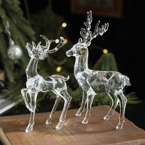 Weihnachts Rentier Figuren Transparent Acryl Elch Ornamente Kristall Optik Schreibtisch Feiertag Dekoration Elegant Winter Deko