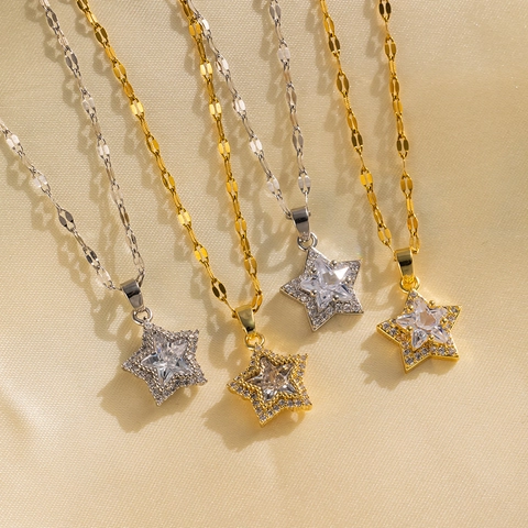 Stern Anhänger Halskette Edelstahl Mikro Eingelegt Zirkon Pentagramm Zierliche Schlüsselbein Kette Schmuck Für Damen
