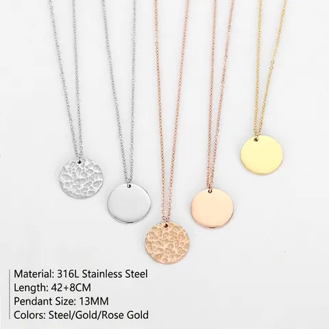 Collar de Capas de Acero Inoxidable Minimalista Mujer Colgante de Disco Redondo Oro Plata Oro Rosa Joyería Moda