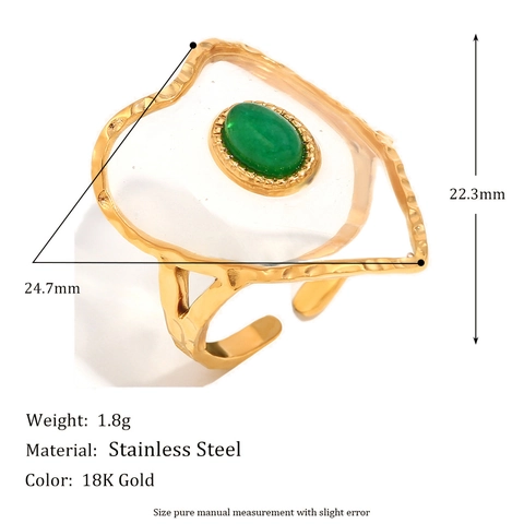 Herz Offener Ring Edelstahl 18K Vergoldet Grün Acryl Smaragdstein Verstellbar Modeschmuck Für Damen