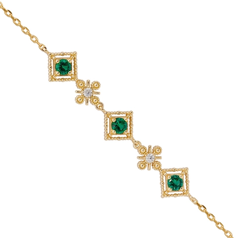 Bracciale in Argento Sterling 925 Placcato Oro Vintage per Donna Stile Palazzo Pietra Rossa Verde Rombo Strass Gioielli Regalo