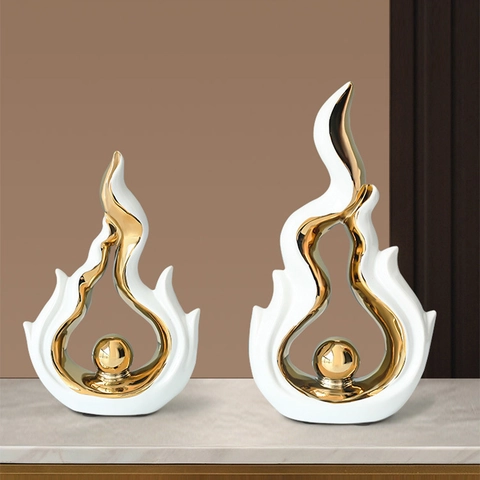 Abstract Ceramic Ornaments Modern Art Sculpture Desktop Decor Electroplated Gold Phoenix Shape For Home Living Room