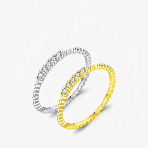 925 Sterling Silber Moissanit Ring Perlen Stapelbares Band Rundschliff D Farbe VVS1 Eleganter Schmuck Für Frauen