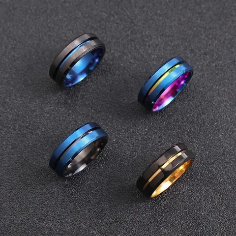 Herren Edelstahl Spinner Ring Drehbarer Bandring Gebürstet Matt Zweifarbig Gekerbtes Zentrum Modeschmuck