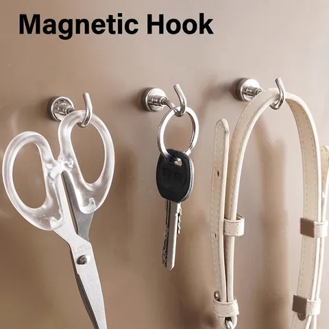 Strong Magnetic Hooks Heavy Duty Stainless Steel No Drill Wall Hanger For Refrigerator Kitchen Organization Silver