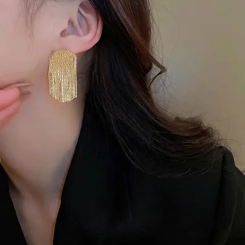 Geometrische Metall Quaste Hängeohrringe Lange Fransen Strukturierte Mode Schmuck Für Damen Mit 925 Sterling Silber Ohrstecker