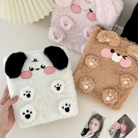 Classeur De Photocard En Peluche A6 Album Photo Brodé Animal Dessin Animé Feuilles Mobiles 6 Anneaux Rangement Cartes Idol