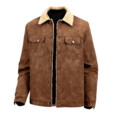 Heren Suède Jas Sherpa Fleece Voering Reverskraag Winter Warme Workwear Mantel Vintage Casual Outerwear