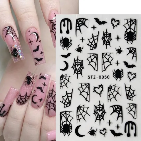 Adesivi Per Unghie Halloween Tela Di Ragno Pipistrello Cuore Adesivo DIY Manicure Decorazione Stile Gotico