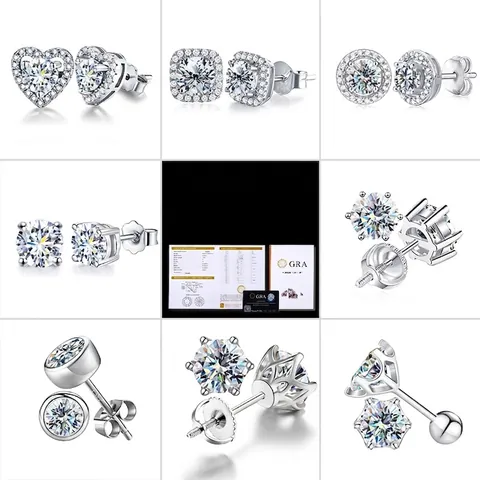 Boucles D Oreilles Moissanite Rond Coeur Carré Halo Bijoux Minimalistes Avec 925 Sterling Silver Earring Post