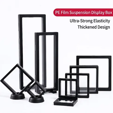 3D Floating Jewelry Display Box PE Film ABS Plastic Transparent Dustproof Storage For Earring Necklace Specimen Frame