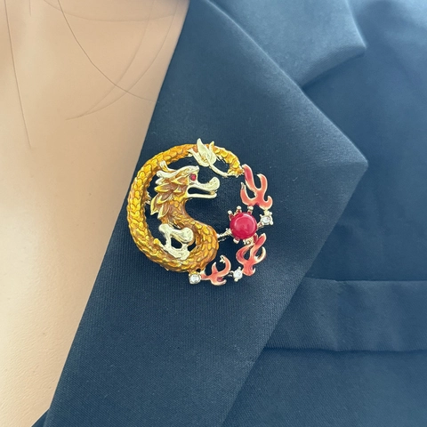 Broche De Dragón Estilo Chino Retro Aleación Esmalte Perla Artificial Diamante De Imitación Animal Zodiaco Accesorio Ropa Mujer Hombre
