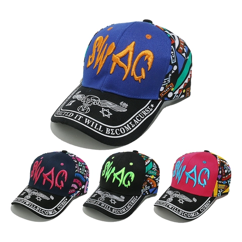 Swag 3D Embroidery Baseball Cap Polyester Cotton Streetwear Hip Hop Skull Graffiti Adjustable Hat For Men Women