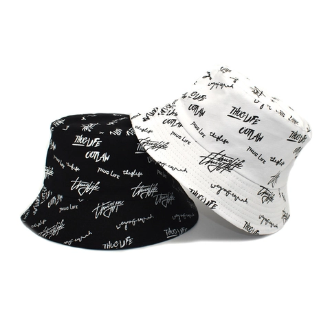 Cappello Alla Pescatora Reversibile In Cotone Con Stampa Lettere Graffiti Protezione Solare Streetwear Hip Hop Unisex