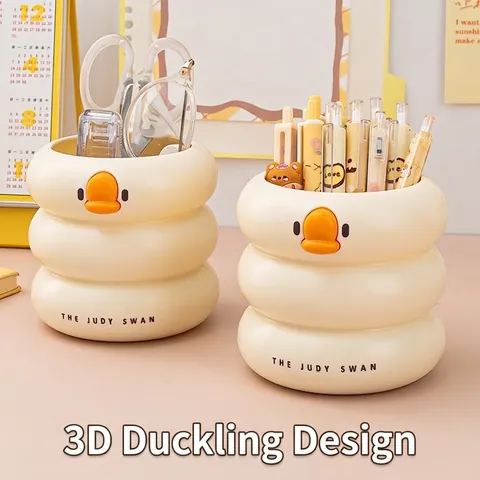 Lindo Portalápices Con Forma De Pato Organizador De Escritorio De Plástico Para Oficina Y Escuela Diseño Creativo De Ondas
