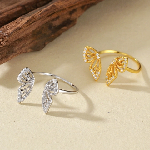 Anello Aperto a Farfalla in Argento Sterling 925 per Donna Elegante Anello da Dito Regolabile Pavé di Strass Gioielli di Moda Regalo
