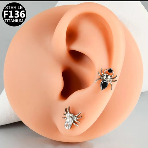 Titanium Internally Threaded Lip Ring Heart Spider Labret Stud Ear Cartilage Piercing Jewelry Rhinestone Inlaid Punk Body Piercing For Men Women