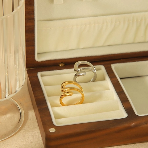 Unregelmäßiger Geometrischer Ring Mit Flüssiger Linie 18K Vergoldeter Edelstahl Minimalistischer Offener Verstellbarer Schmuck