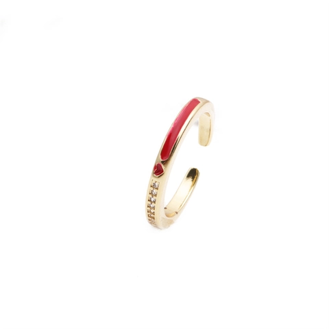 Anillo Abierto Corazón Bañado Oro Cobre Esmalte Circón Ajustable Moda Romántico Joyería Simple Para Mujer